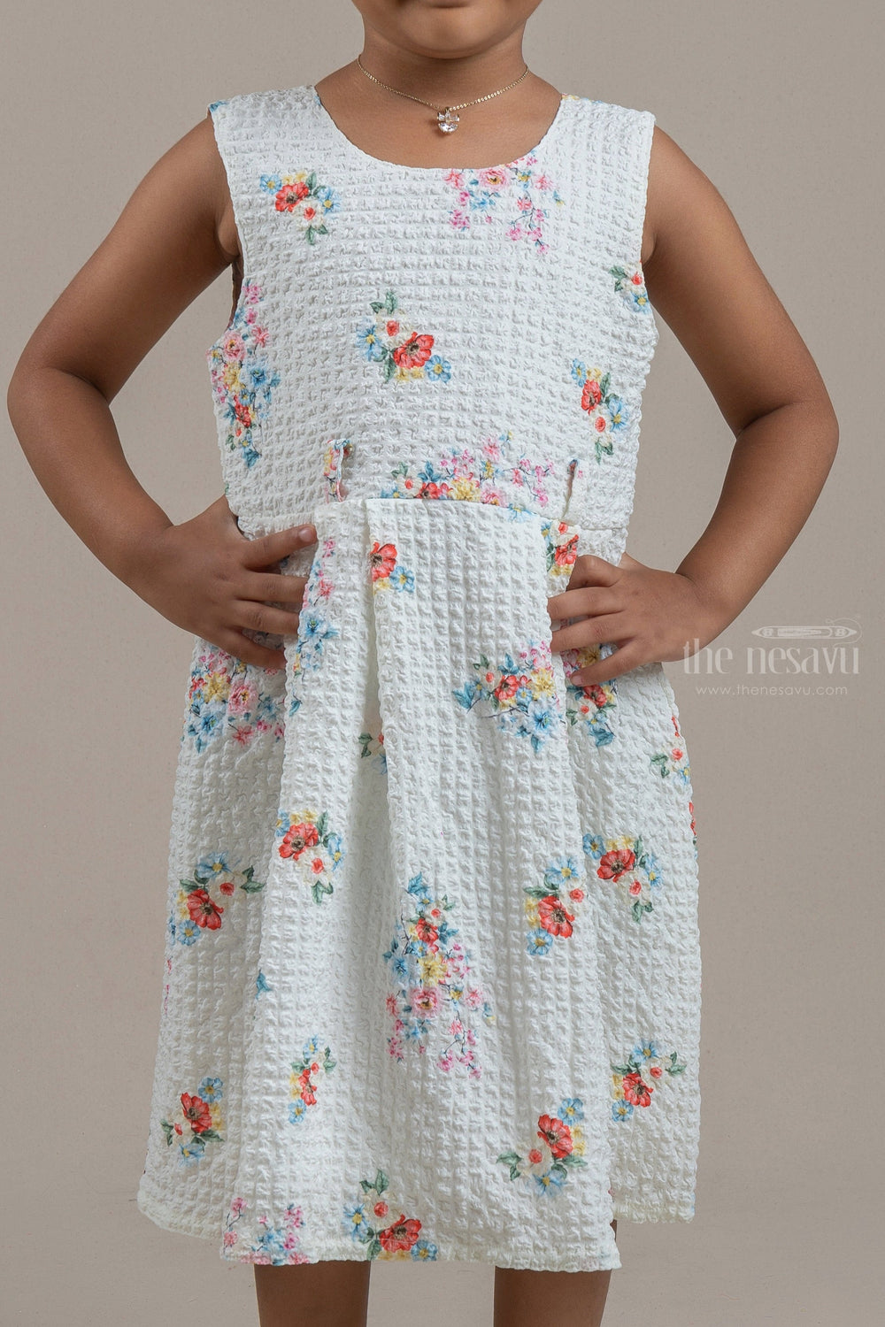 The Nesavu Baby Frock / Jhabla Cute Floral Printed Half-White Baby Frock With Hand-Crafted Belt psr silks Nesavu