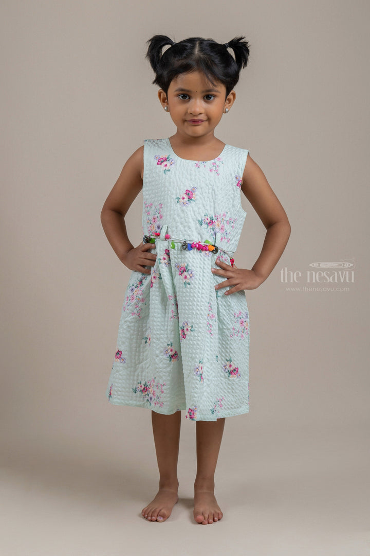 The Nesavu Baby Frock / Jhabla Cute Floral Printed White Ice Colored Baby Frock With Hand-Crafted Belt psr silks Nesavu 14 (6M) / White BFJ394B