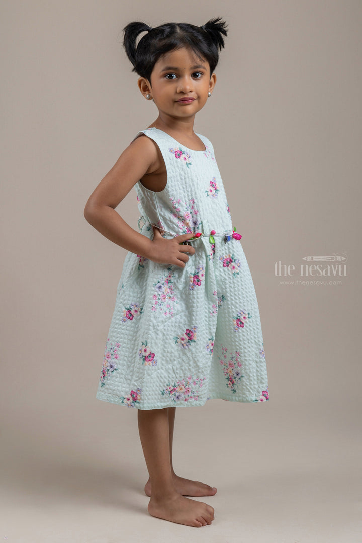 The Nesavu Baby Frock / Jhabla Cute Floral Printed White Ice Colored Baby Frock With Hand-Crafted Belt psr silks Nesavu