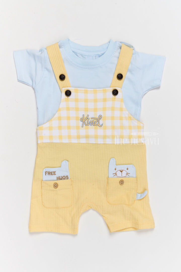 The Nesavu Baby Casual Sets Cute Newborn Winter Outfits Yellow Gingham Dungaree with Blue T-Shirt Nesavu 14 (6M) / Yellow BCS192B-14 Nesavu Cute Newborn Winter Outfits Yellow Gingham Dungaree Blue T-Shirt