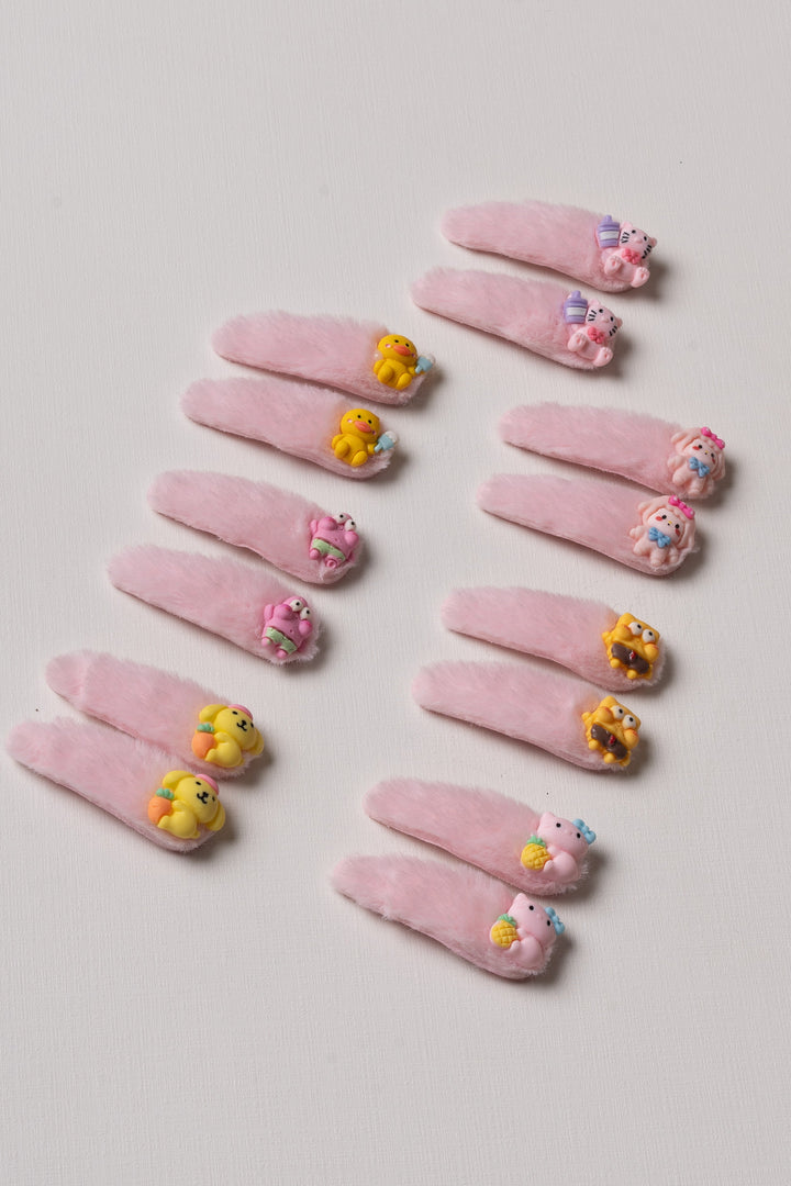 The Nesavu Tick Tac Clip Cute Pink Furry Character Tic Tac Hair Clips for Girls Nesavu Girls Pink Furry Character Tic Tac Clips | Adorable Accessory | The Nesavu