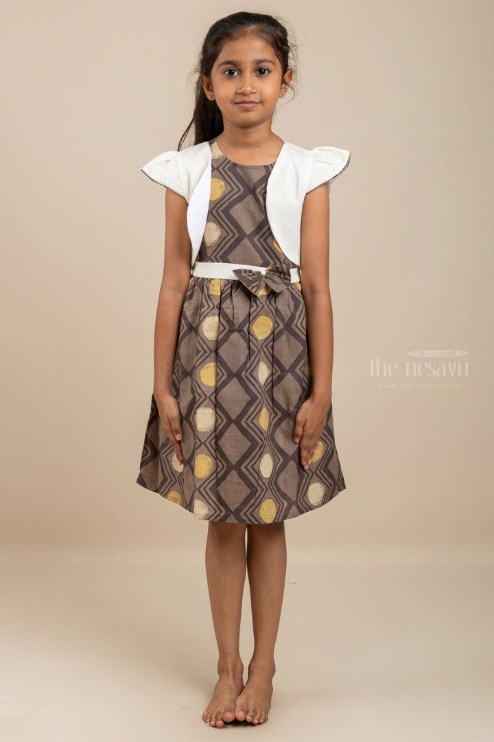 The Nesavu Girls Cotton Frock Daily Wear Casual Gown With White Overcoat And Bow Trim For Boys Nesavu Girls Play Wear Dresses | Festive Wear Ideas For Diwali 2022 | The Nesavu