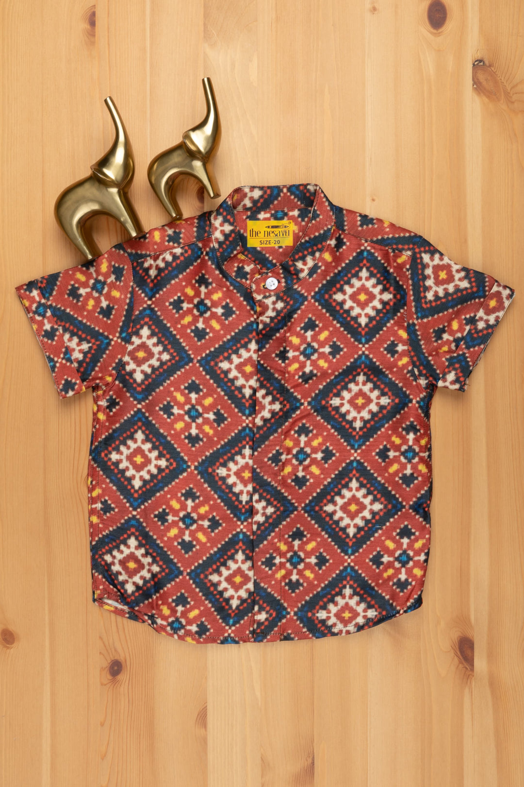 The Nesavu Boys Silk Shirt Dapper Silk Patola Boys' Shirts: Elevate His Style for Memorable Events Nesavu 14 (6M) / Orange / Silk Blend BS048B Silk Patola Boys Shirts | Boys Casual Shirt | The Nesavu