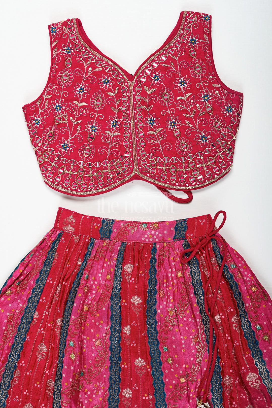 The Nesavu Girls Fancy Lehenga Dark Pink Lehenga for Girls in Pure Viscose Silk with Designer Embroidered Yoke and Tassel Dupatta Nesavu Nesavu Dark Pink Lehenga Girls Embroidered Silk Blouse Contrast Tassel Dupatta