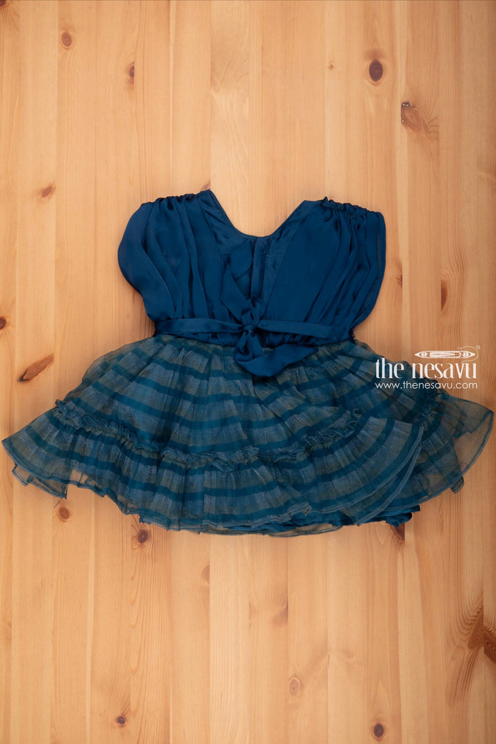 The Nesavu Girls Fancy Party Frock Dazzling Blue Gala Frock for Girls: Adorned with Rhinestones & Reflective Mirror Accents Nesavu 1YEAR Old Baby Girl Birthday Frock | Baby Birthday Dress | the Nesavu