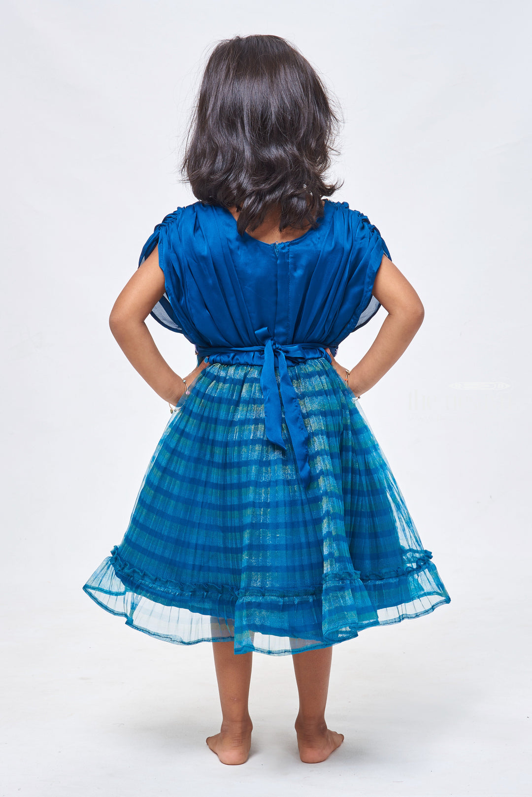 The Nesavu Girls Fancy Party Frock Dazzling Blue Gala Frock for Girls: Adorned with Rhinestones & Reflective Mirror Accents Nesavu 1YEAR Old Baby Girl Birthday Frock | Baby Birthday Dress | the Nesavu