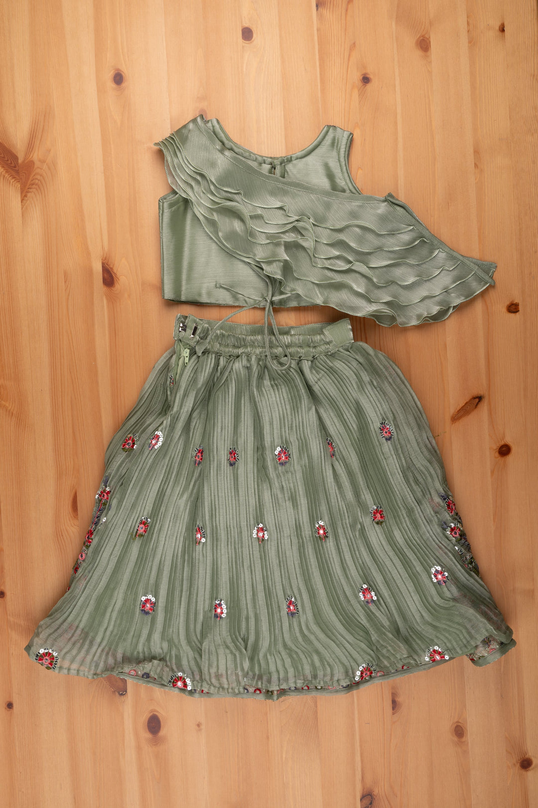 The Nesavu Lehenga & Ghagra Dazzling Delight Sea Green Floral Embroidered Langa Dress for Petite Princesses Nesavu Girls Lehenga Choli | Kids Ghagra Choli | The Nesavu