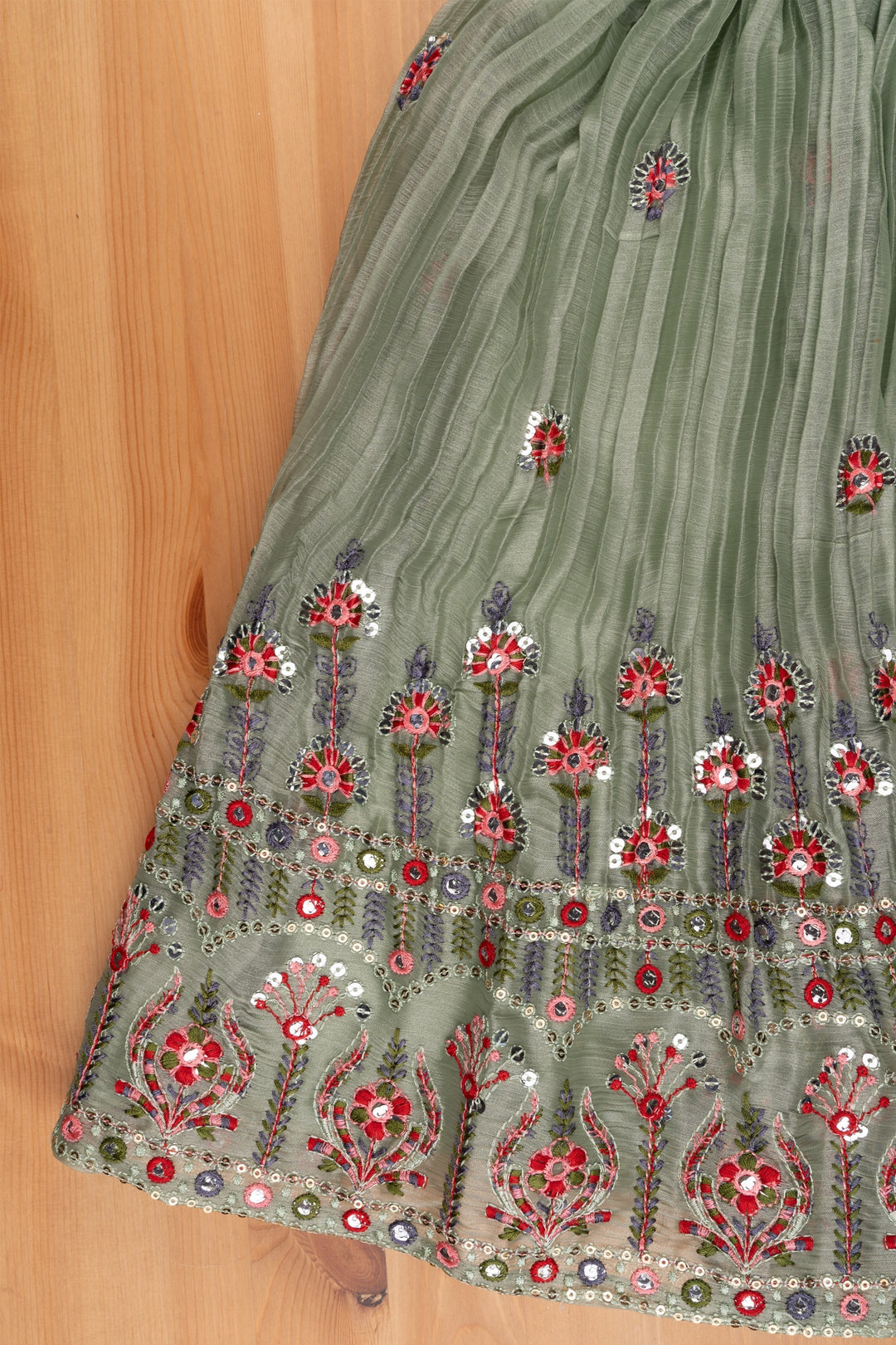 The Nesavu Lehenga & Ghagra Dazzling Delight Sea Green Floral Embroidered Langa Dress for Petite Princesses Nesavu Girls Lehenga Choli | Kids Ghagra Choli | The Nesavu