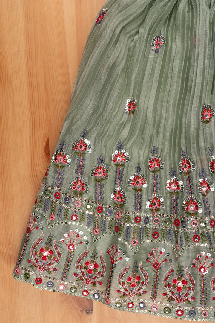 The Nesavu Lehenga & Ghagra Dazzling Delight Sea Green Floral Embroidered Langa Dress for Petite Princesses Nesavu Girls Lehenga Choli | Kids Ghagra Choli | The Nesavu