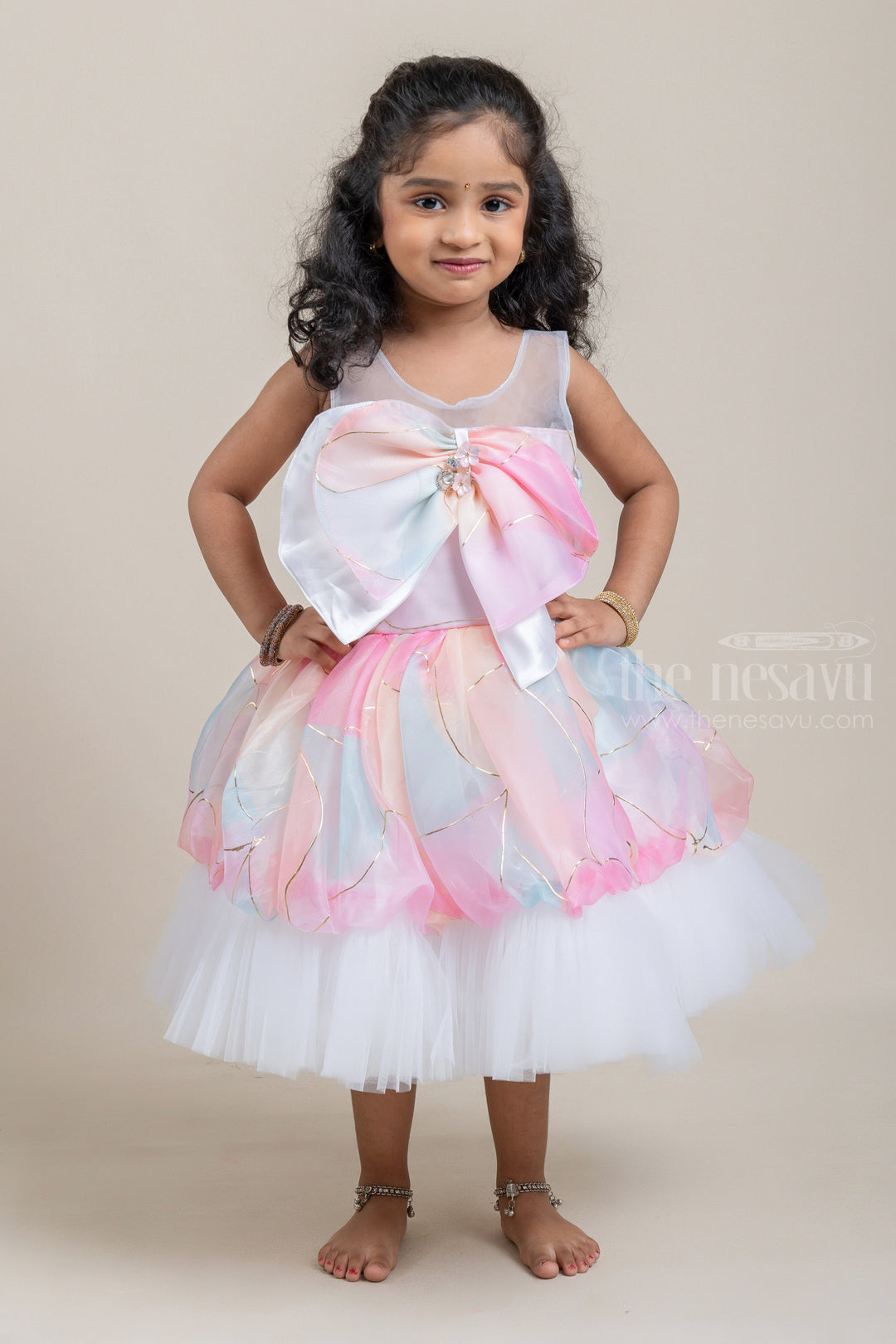 The Nesavu Party Frock Dazzling Flared Pink Organza Party Wear Frock For Baby Girls psr silks Nesavu 16 (1Y) / Pink PF121A