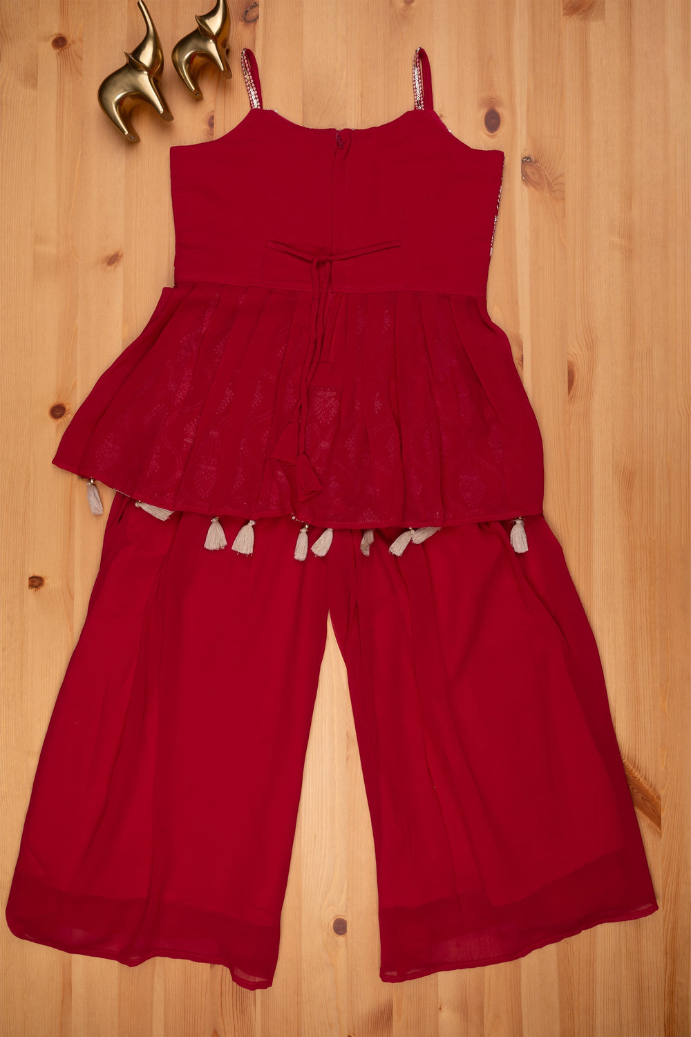 The Nesavu Girls Sharara / Plazo Set Dazzling Glitter Sequin Embroidered Maroon Kurti paired with Palazzo and Overcoat Festive Glamour for Girls Nesavu Stylish Kurti And Palazzo Ensemble | Girls Sets And Suits | The Nesavu