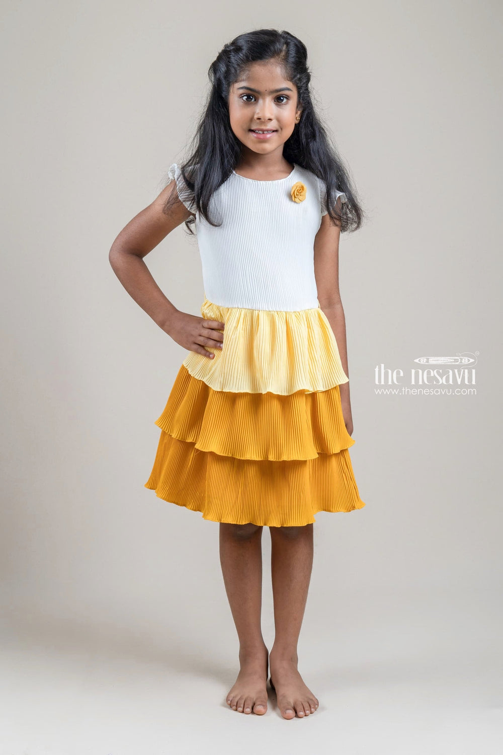 The Nesavu Girls Fancy Frock Dazzling Half White Yoke and Ombre Dyed Layered Casual Frock for Girls with Hip Belt Nesavu Dazzling Half White Yoke and Ombre Dyed Layered Casual Frock with Hip Belt for Girls | Buy Online at The Nesavu