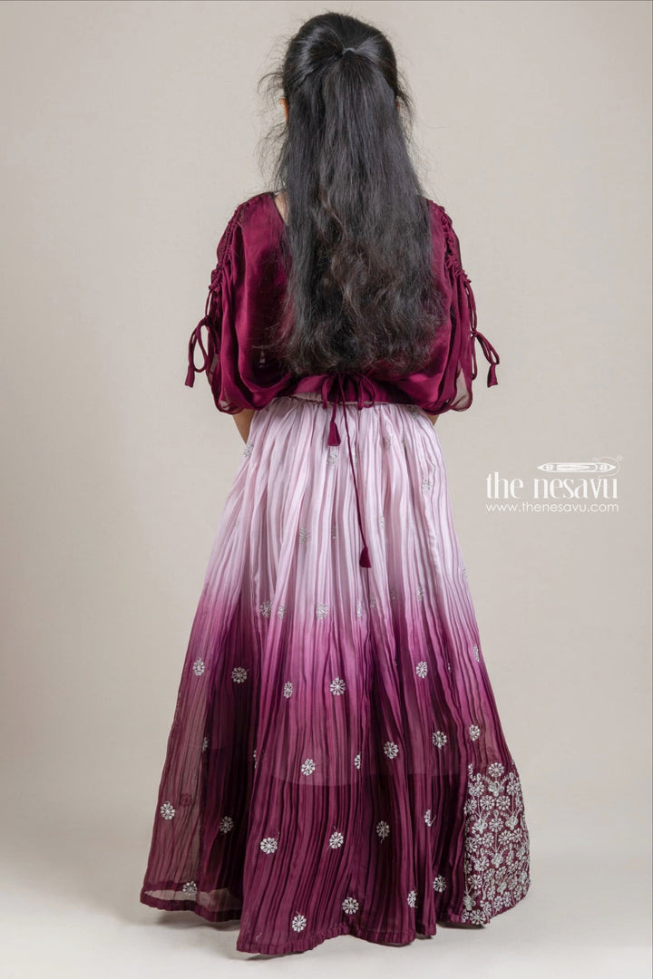 The Nesavu Lehenga & Ghagra Dazzling Maroon Floral Embroidery With Glitter Sequined Lehanga Choli Set For Girls Nesavu Lehenga Designs For Girls | Latest Lehanga Choli | The Nesavu