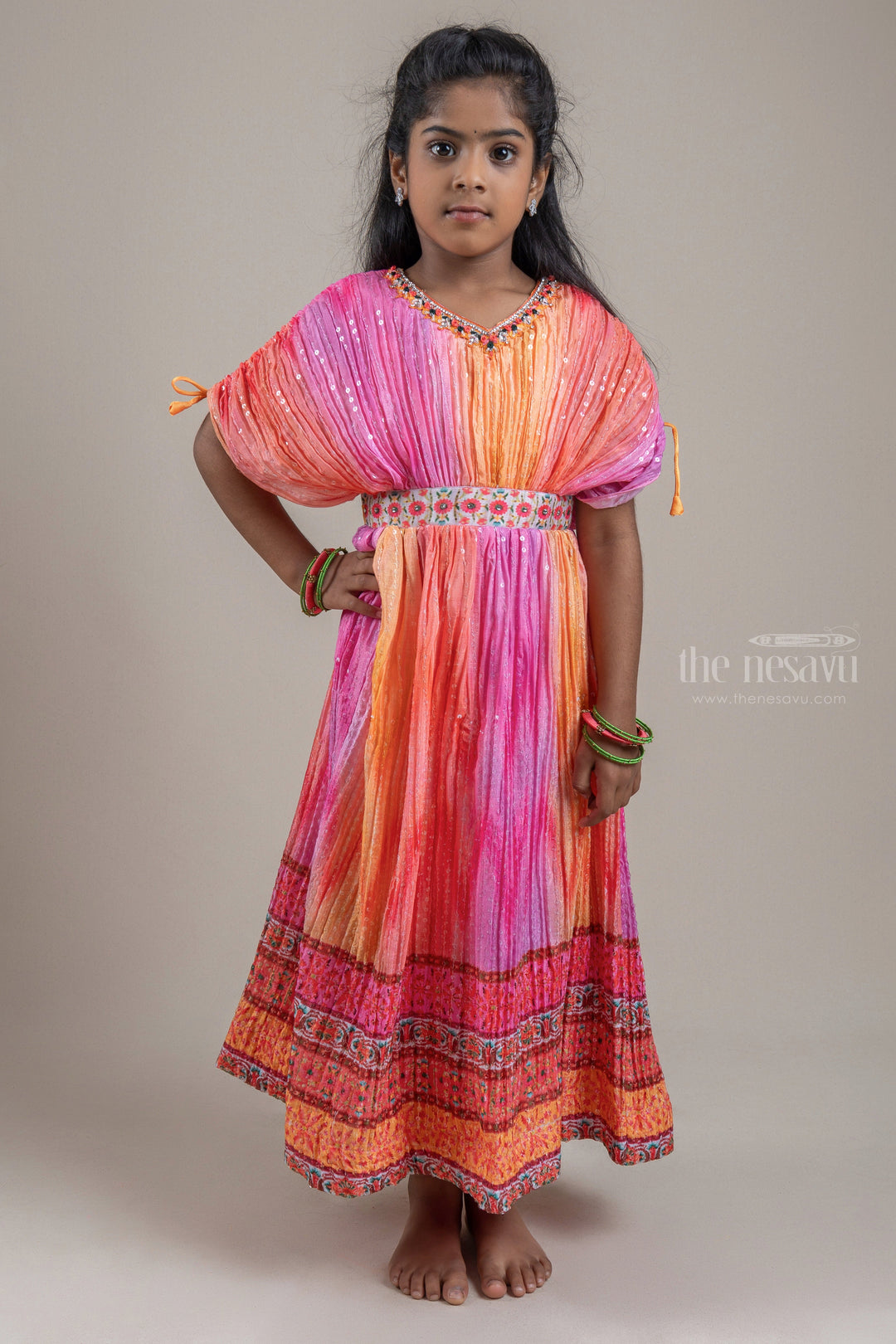 The Nesavu Kids Anarkali Dazzling Multi-colored Floral printed V-Neck Anarkali Dress For Girls psr silks Nesavu 16 (1Y) / multicolor GA135