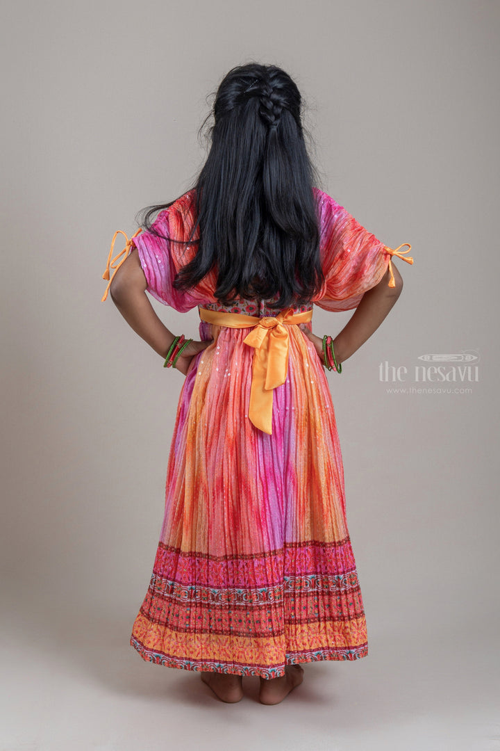 The Nesavu Kids Anarkali Dazzling Multi-colored Floral printed V-Neck Anarkali Dress For Girls psr silks Nesavu