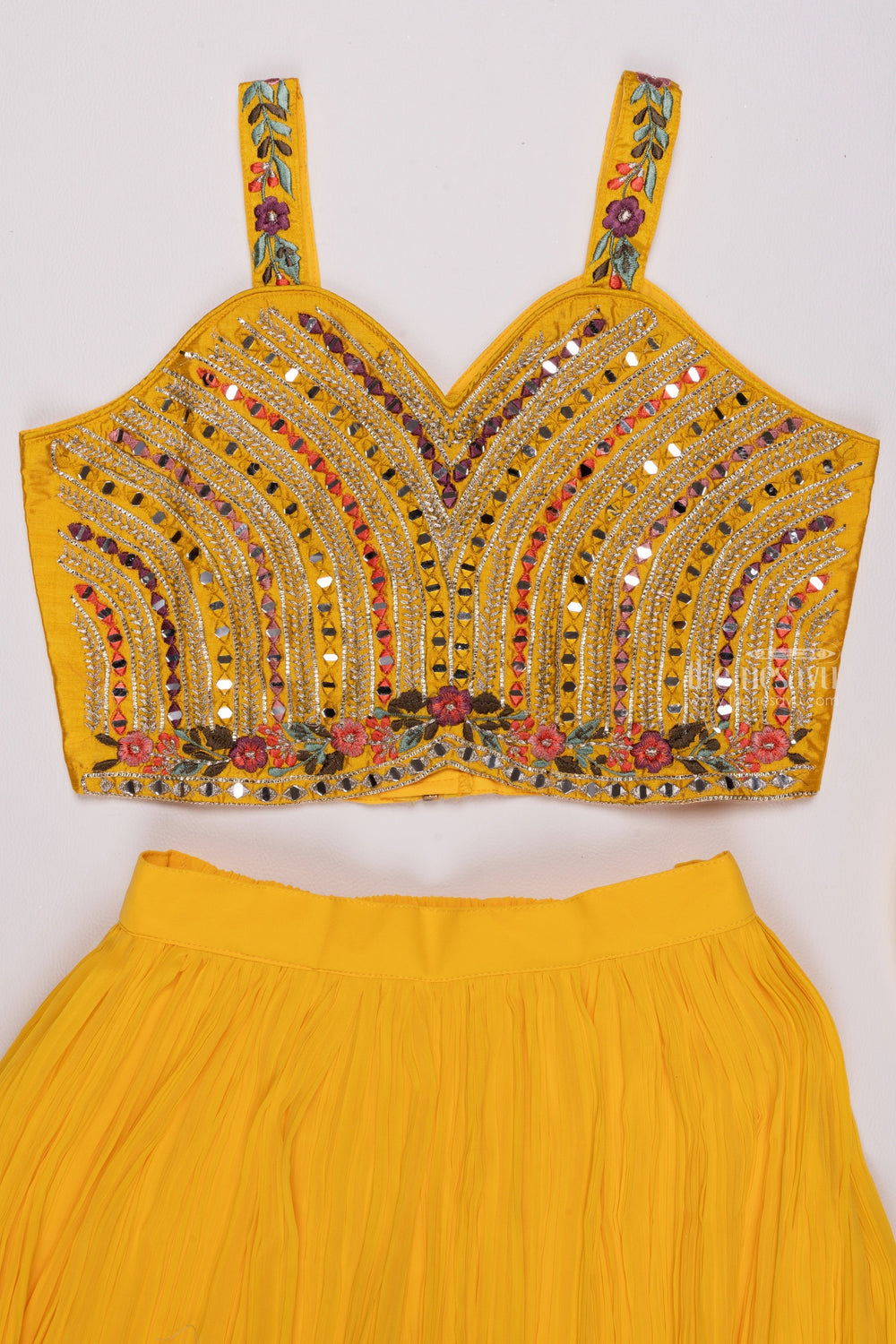 The Nesavu Girls Sharara / Plazo Set Dazzling Sequin Embellished Yellow Designer Top with Chiffon Palazzo for Girls Nesavu Classic Girls Kurti with Palazzo | Timeless Kids Ethnic Wear | The Nesavu