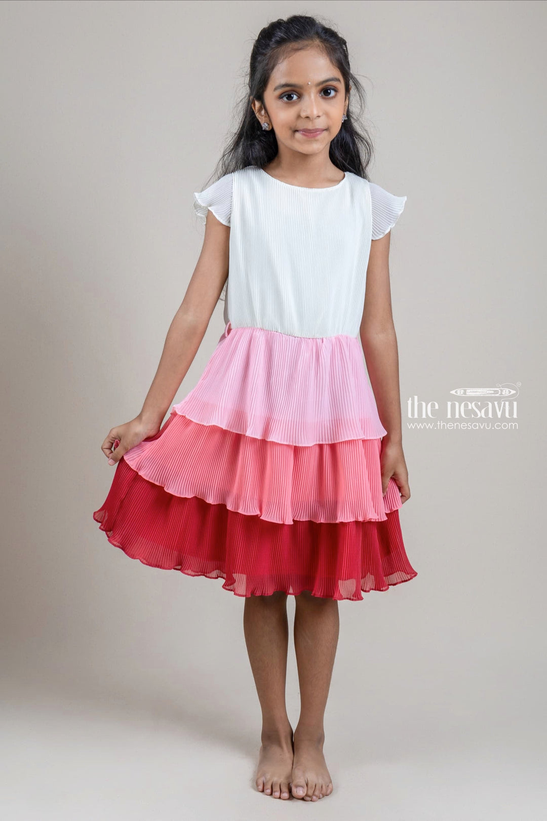 The Nesavu Girls Fancy Frock Dazzling Yellow Yoke and Ombre Dyed Layered Casual Frock for Girls with Hip Belt Nesavu 24 (5Y) / Yellow / Chiffon GFC1059A-24 Dazzling Yellow Yoke and Ombre Dyed Layered Casual Frock with Hip Belt for Girls | Buy Online at The Nesavu