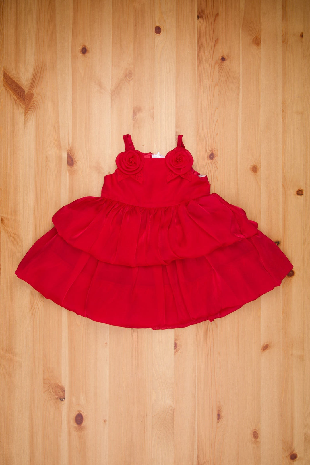 The Nesavu Girls Fancy Party Frock Deep Pink Drama Two-Layered Shimmer Baby Frock - Strap Shoulders with Rose Detailing - Newborn Elegance Nesavu 14 (6M) / Pink / Organza Tissue PF131D-14 Birthday Frock 2yrs Old Girl | Designer Wear Frock For Birthday | The Nesavu