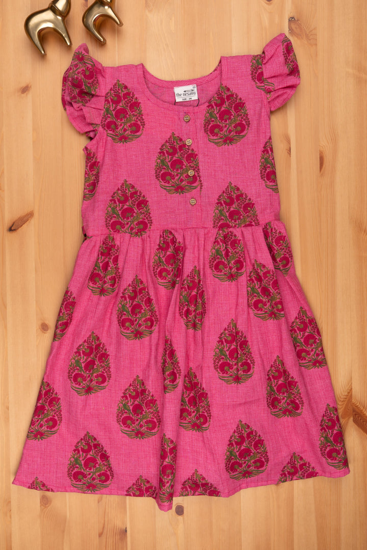 The Nesavu Frocks & Dresses Deep Pink Mughal Floral Cotton Frock Nesavu 26 (6Y) / Pink GFC974A-26 Fabulous Cotton Frocks Designs| Fancy Frock| The Nesavu