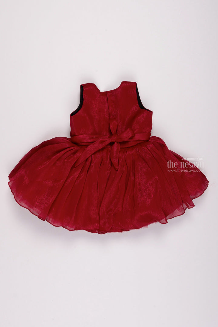 The Nesavu Girls Fancy Party Frock Deep Rose Romance: Cute Fabric Flower Applique on Pleated Organza Party Frock Nesavu Adorable & Stylish: Baby Girl Party Dress Collections | The Nesavu