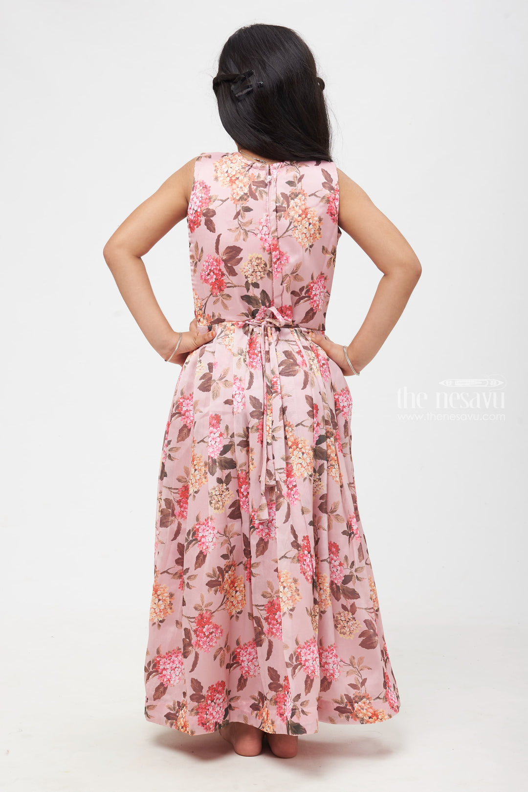 The Nesavu Girls Party Gown Delicate Blossom Diwali Gown with Shimmering Silver Detailing Anarkali for Girls Nesavu Girls Delicate Blossom Gown | Diwali Shimmer Collection | Floral Festive Dress | The Nesavu