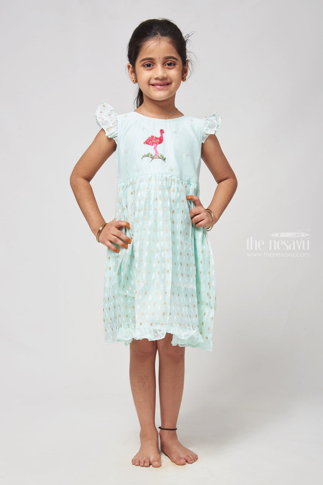 The Nesavu Girls Cotton Frock Delightful Blue Chanderi Frock with Resham Embroidery - Girls Elegance Nesavu 16 (1Y) / Aqua / Chanderi GFC1119A-16 New Cotton Long Frock | Baby Girl Cotton Dresses | The Nesavu