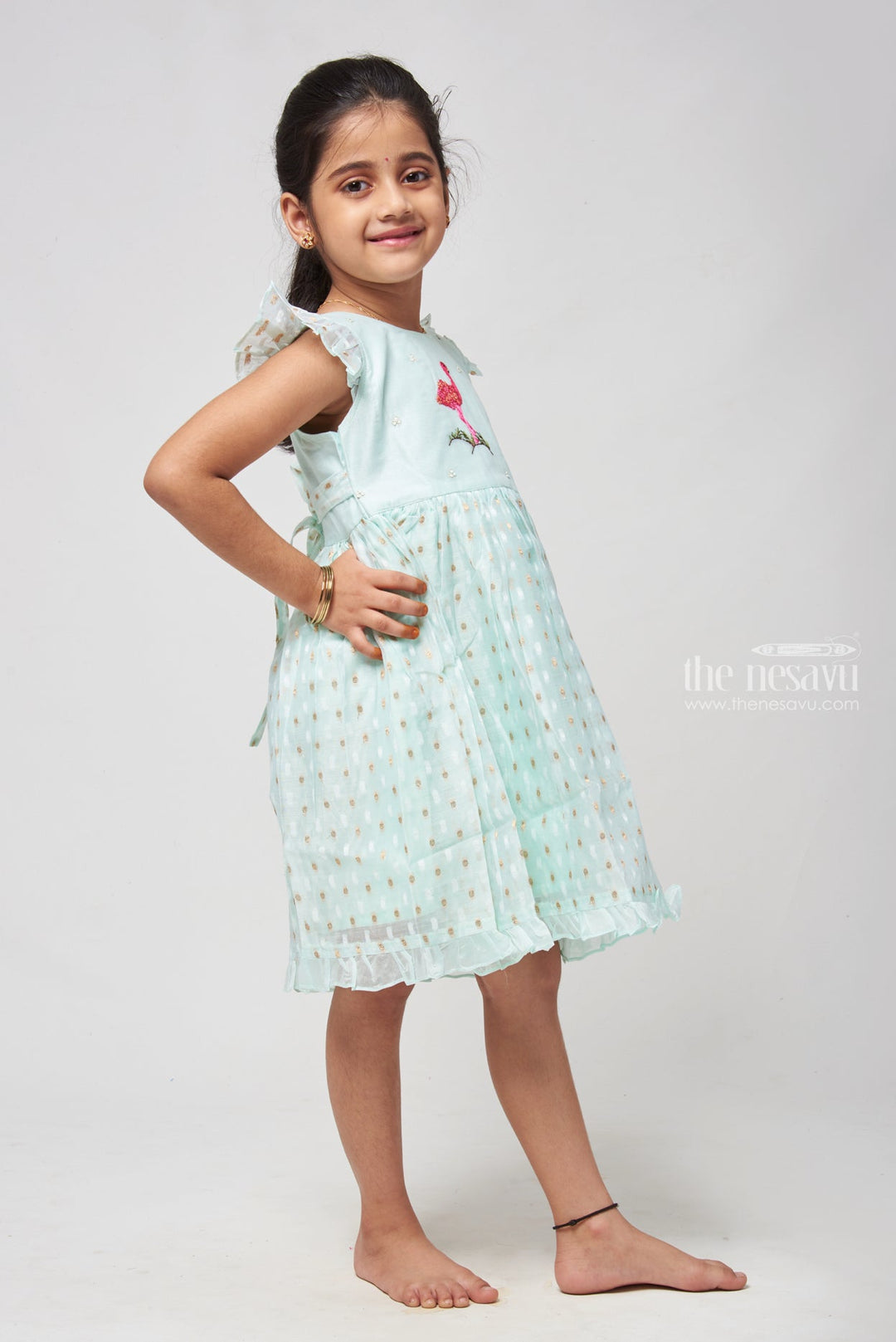 The Nesavu Girls Cotton Frock Delightful Blue Chanderi Frock with Resham Embroidery - Girls Elegance Nesavu New Cotton Long Frock | Baby Girl Cotton Dresses | The Nesavu