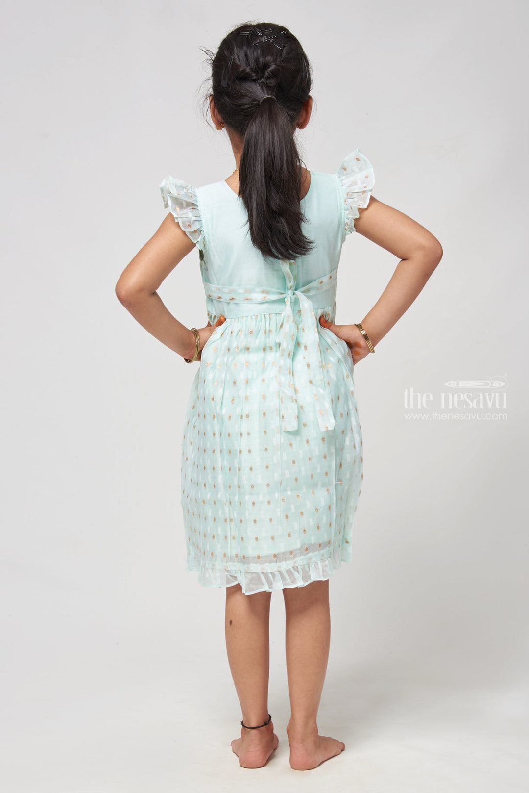 The Nesavu Girls Cotton Frock Delightful Blue Chanderi Frock with Resham Embroidery - Girls Elegance Nesavu New Cotton Long Frock | Baby Girl Cotton Dresses | The Nesavu