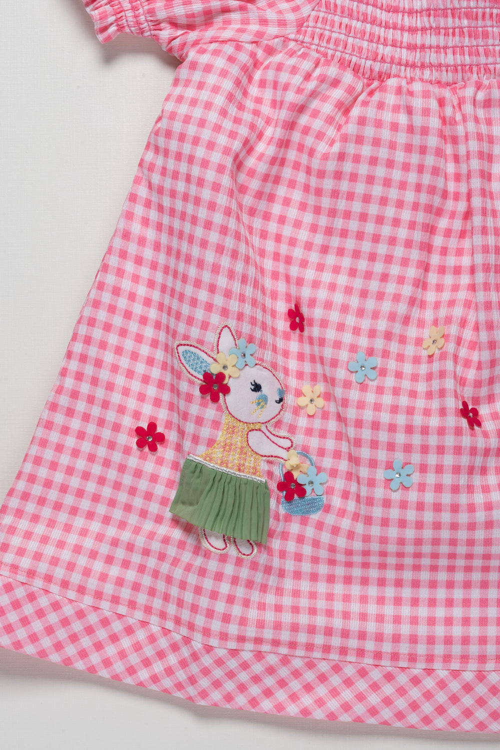 The Nesavu Girls Cotton Frock Delightful Girls Pink Gingham Cotton Frock with Bunny and Flower Embroidery Nesavu Delightful Girls Pink Gingham Cotton Frock with Bunny Embroidery | The Nesavu