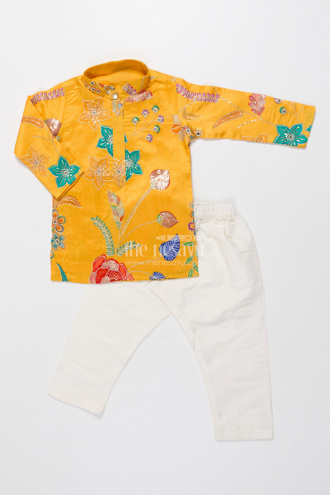 The Nesavu Boys Kurtha Set Designer Embroidered Boys Kurta Set for Festive Occasions and Family Gatherings Nesavu Nesavu designer boys kurta set colorful embroidery ideal weddings festive events