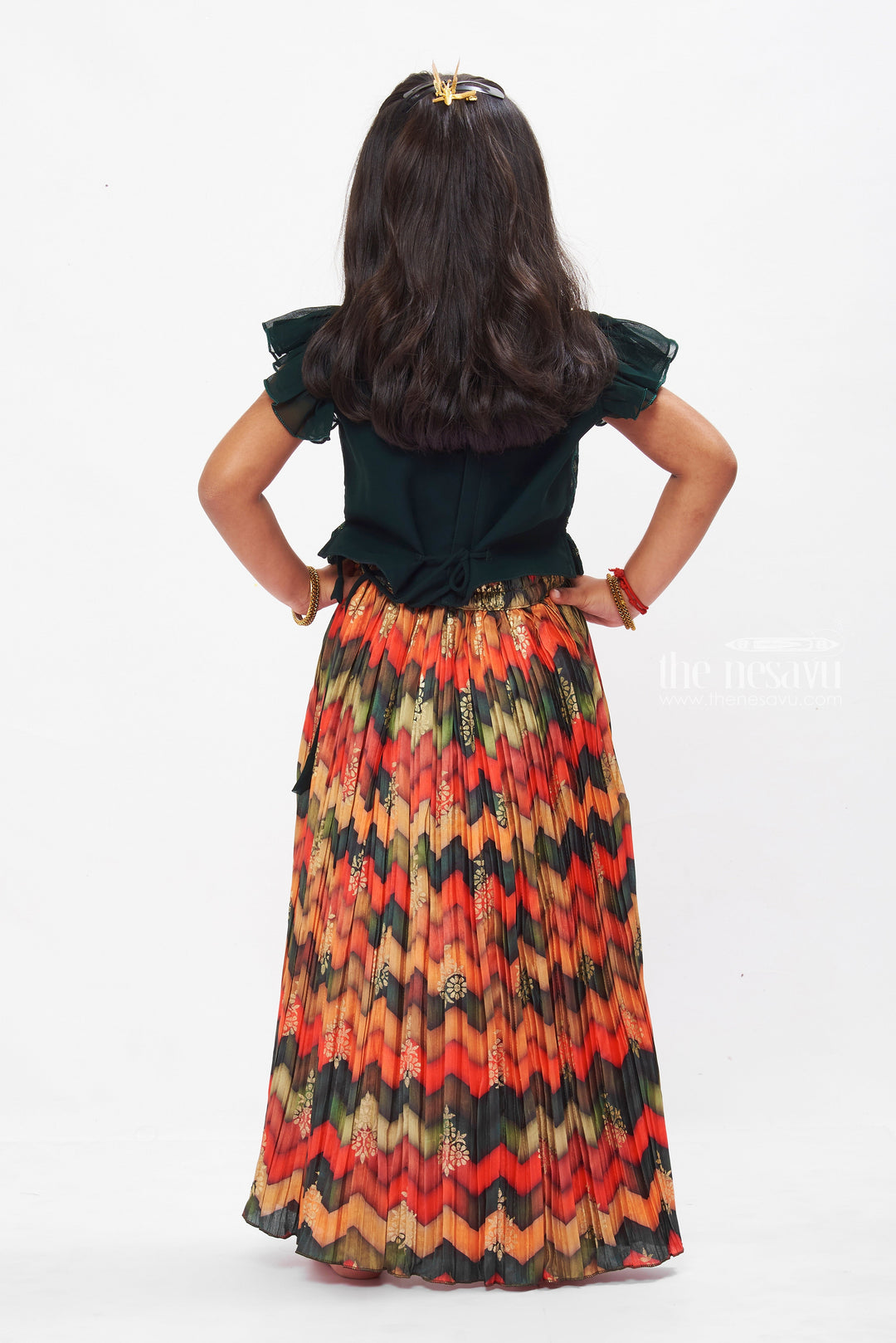 The Nesavu Girls Lehenga Choli Designer Embroidered Lehenga Choli in Green - Trendy Lehenga Designs for Girls Nesavu Buy Girls Green Lehenga Choli Online | Latest Branded Lehenga Designs | The Nesavu