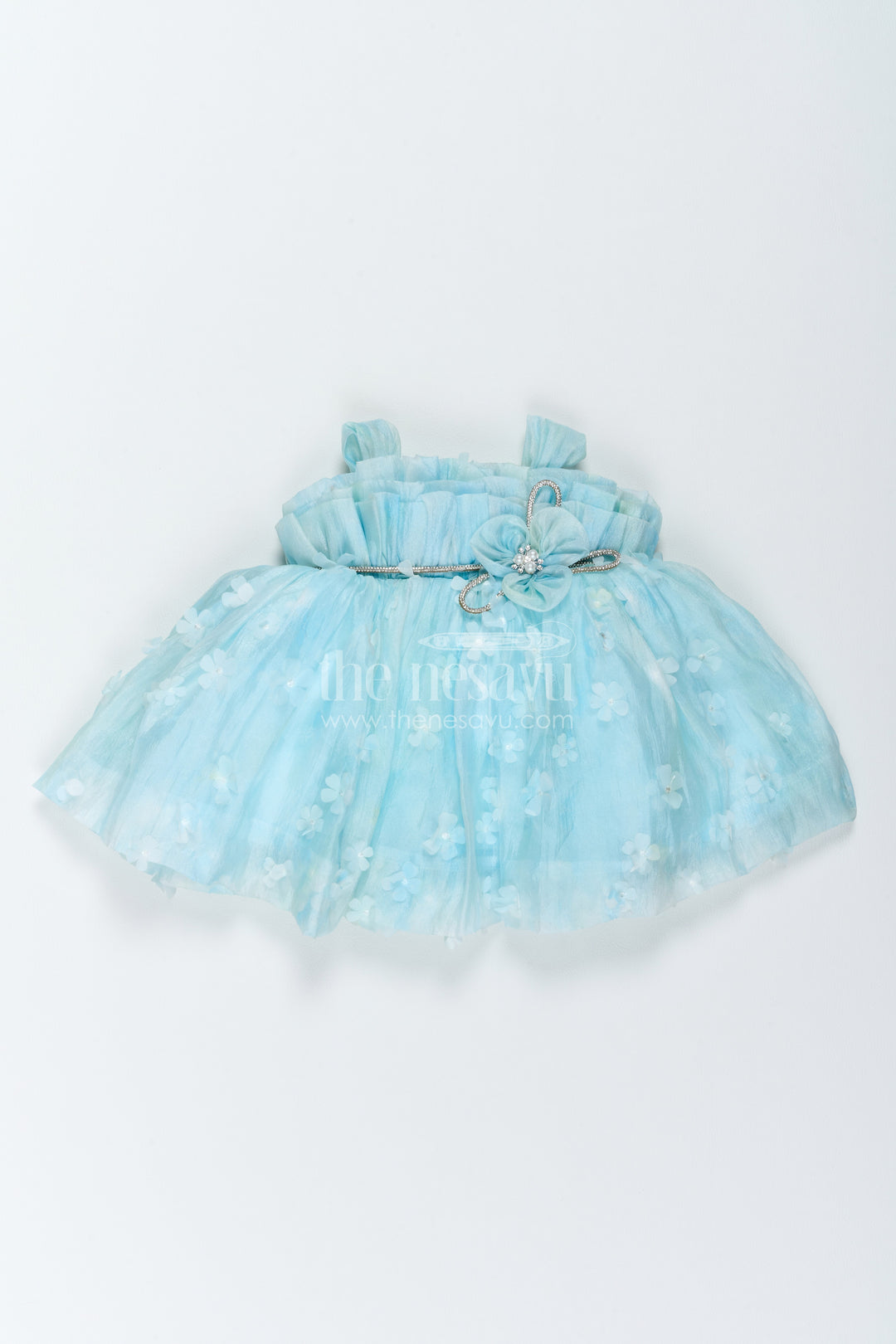 The Nesavu Girls Fancy Frock Designer Frock for Girls in Blue for Celebrations and Photos Nesavu 12 (3M) / Blue / Georgette PF346B-12 Nesavu Designer Frock For Girls With Digital Print For Weddings PF346B-12