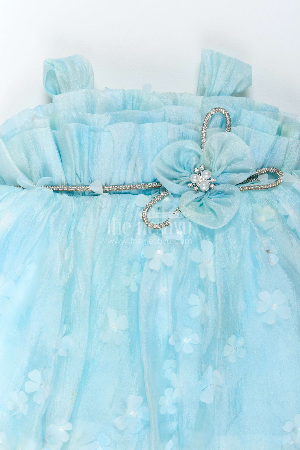 The Nesavu Girls Fancy Frock Designer Frock for Girls in Blue for Celebrations and Photos Nesavu Nesavu Designer Frock For Girls With Digital Print For Weddings