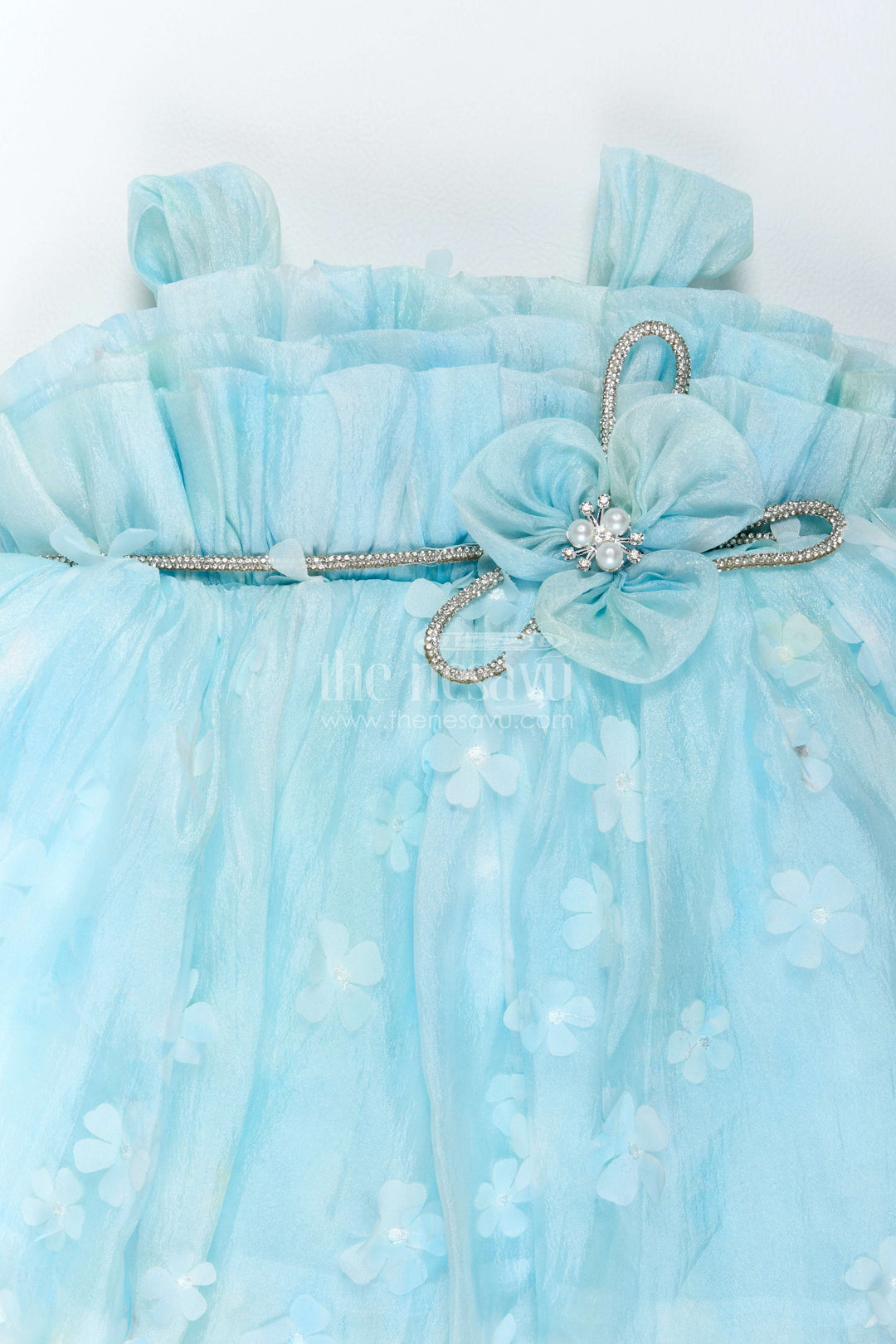 The Nesavu Girls Fancy Frock Designer Frock for Girls in Blue for Celebrations and Photos Nesavu Nesavu Designer Frock For Girls With Digital Print For Weddings
