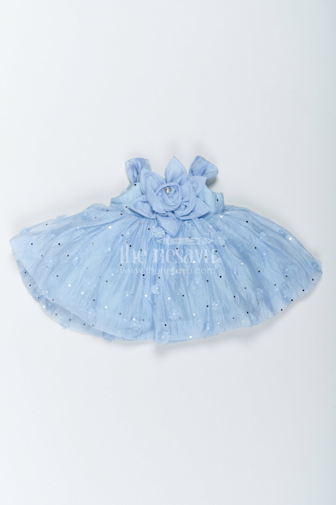 The Nesavu Girls Fancy Frock Designer Frock for Girls in Blue for Joyful Occasions Nesavu 12 (3M) / Blue / Georgette PF347A-12 Nesavu Designer Frock For Girls In Blue With Digital Print PF347A-12