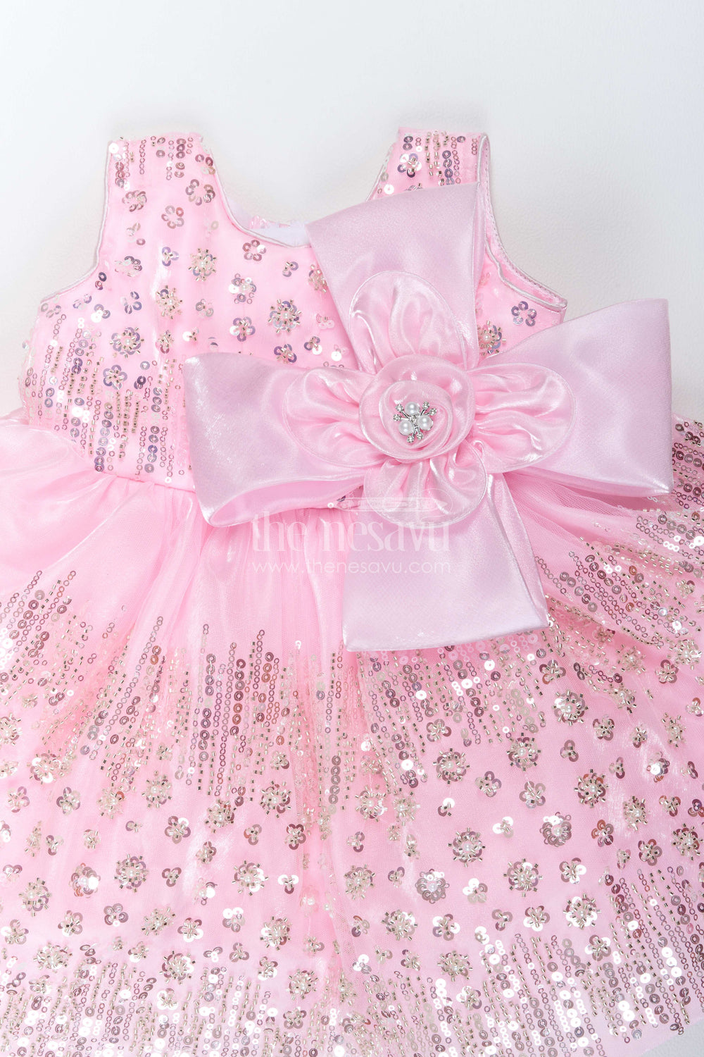 The Nesavu Girls Fancy Party Frock Designer Frock for Girls in Pink for Celebration Styling Nesavu Nesavu Designer Frock For Girls In Pink For Celebration Styling