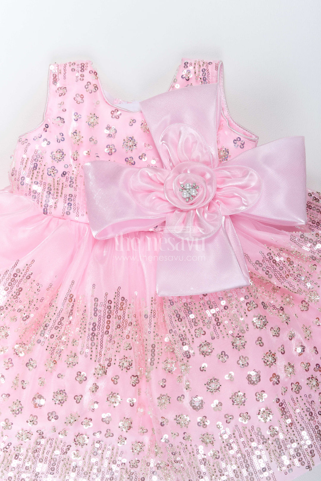 The Nesavu Girls Fancy Party Frock Designer Frock for Girls in Pink for Celebration Styling Nesavu Nesavu Designer Frock For Girls In Pink For Celebration Styling
