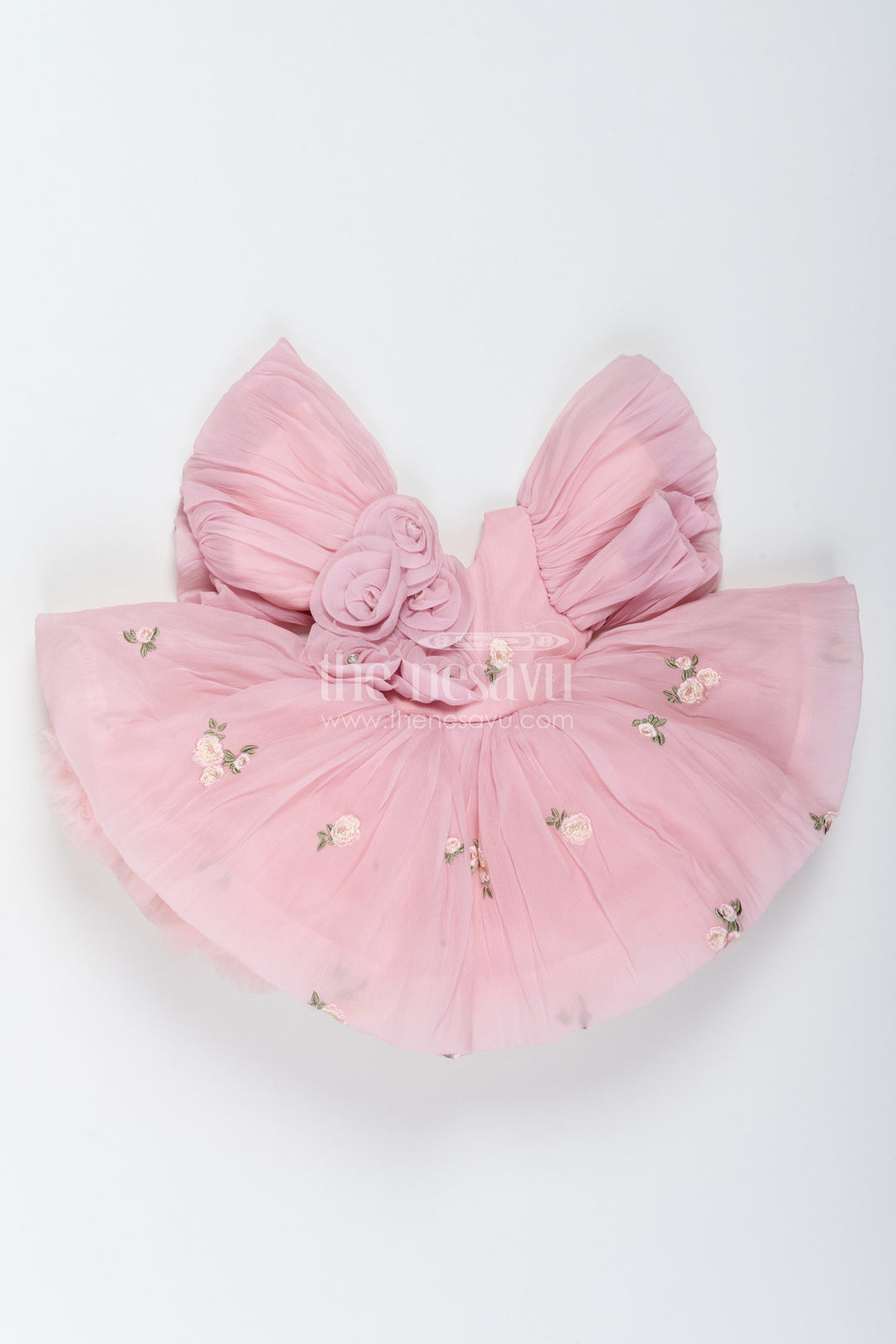 The Nesavu Girls Fancy Party Frock Designer Frock for Girls in Pink for Celebrations and Photos Nesavu 16 (1Y) / Pink / Georgette PF341A-16 Nesavu Designer Frock For Girls With Thread Embroidery For Weddings PF341A-16