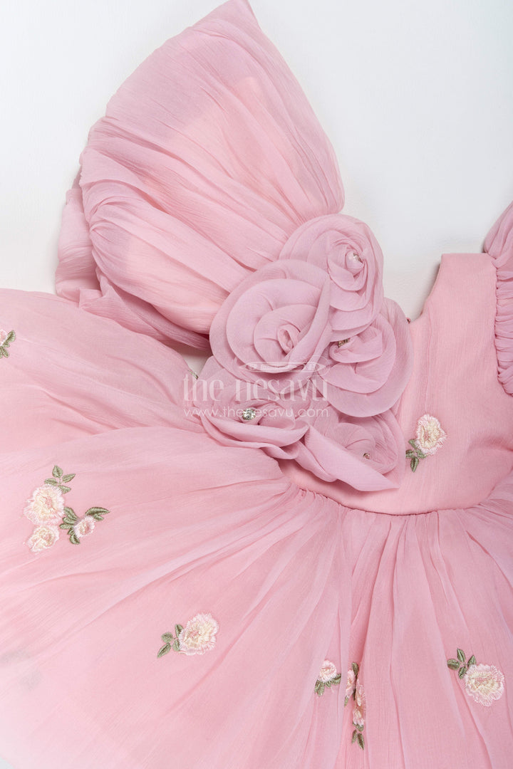 The Nesavu Girls Fancy Party Frock Designer Frock for Girls in Pink for Celebrations and Photos Nesavu Nesavu Designer Frock For Girls With Thread Embroidery For Weddings