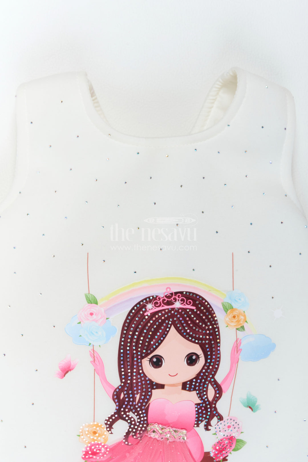 The Nesavu Girls Fancy Party Frock Designer Frock for Girls in White for Celebrations and Photos Nesavu Nesavu Designer Frock For Girls In White For Joyful Occasions