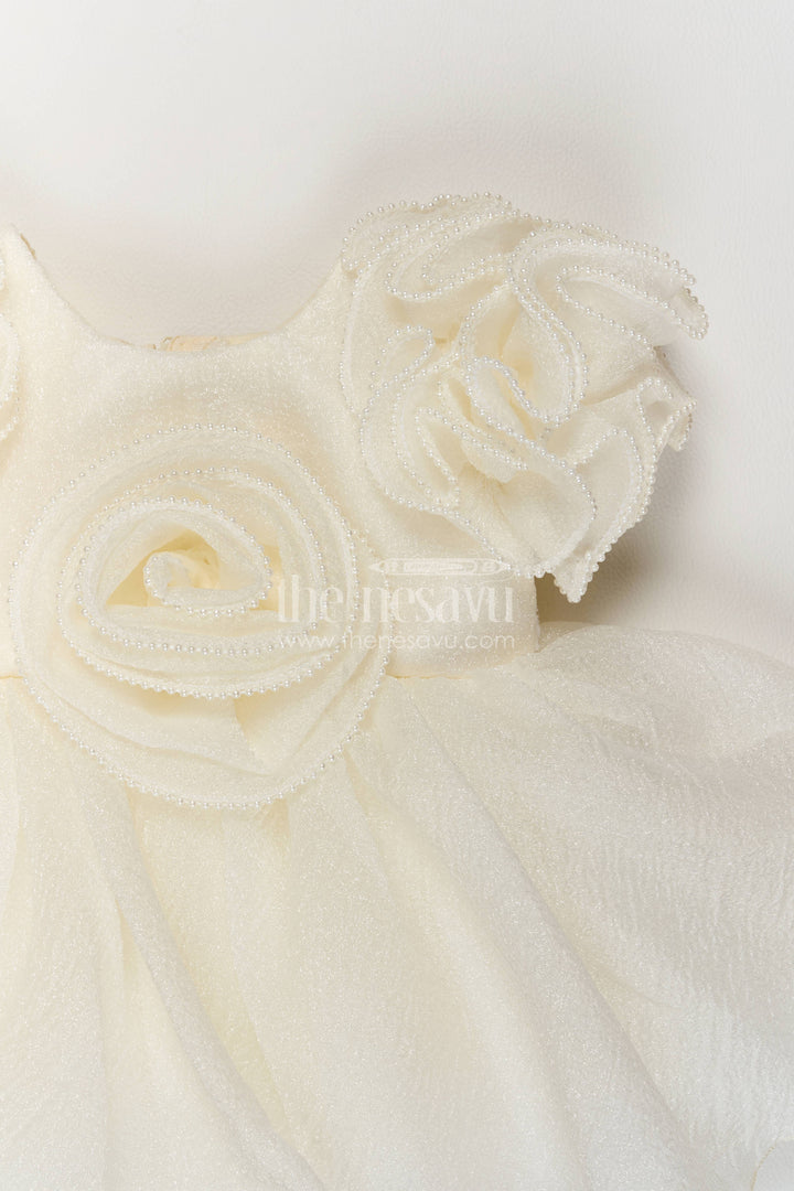The Nesavu Girls Fancy Party Frock Designer Frock for Girls in White for Joyful Occasions Nesavu Nesavu Designer Frock For Girls In White For Special Functions