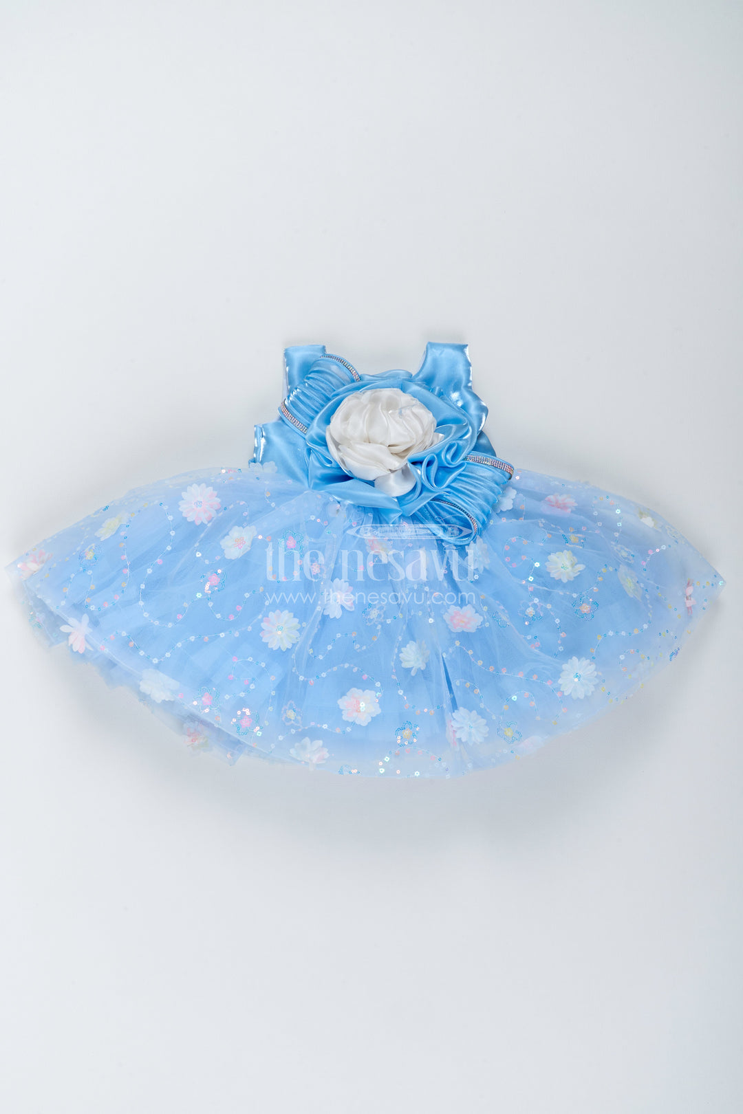 The Nesavu Girls Fancy Party Frock Designer Frock for Girls with Sequin Work for Weddings and Parties Nesavu 16 (1Y) / Blue / Satin PF368A-16 Nesavu Designer Frock For Girls In Blue With Sequin Work PF368A-16