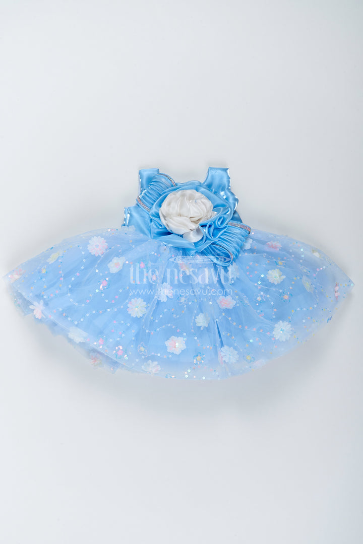The Nesavu Girls Fancy Party Frock Designer Frock for Girls with Sequin Work for Weddings and Parties Nesavu 16 (1Y) / Blue / Satin PF368A-16 Nesavu Designer Frock For Girls In Blue With Sequin Work PF368A-16