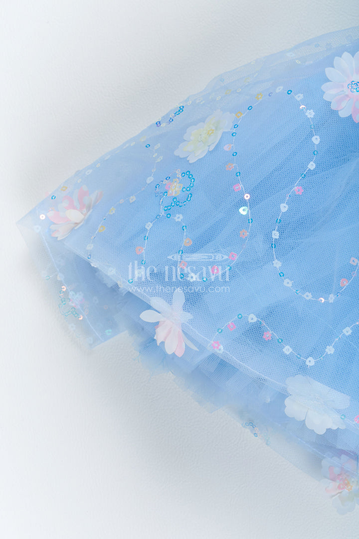 The Nesavu Girls Fancy Party Frock Designer Frock for Girls with Sequin Work for Weddings and Parties Nesavu Nesavu Designer Frock For Girls In Blue With Sequin Work