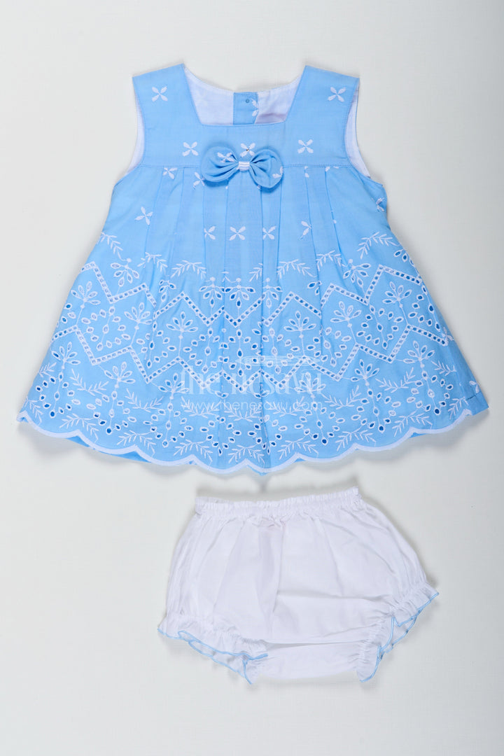 The Nesavu Baby Cotton Frocks Designer Frock Suit Party Wear in Sky Blue Cotton Hakoba Embroidery with Matching Bloomers Nesavu 10 (NB) / Blue BFJ788B-10 Nesavu Designer Frock Suit Party Wear Baby Girls Sky Blue Hakoba Embroidery Bloomers
