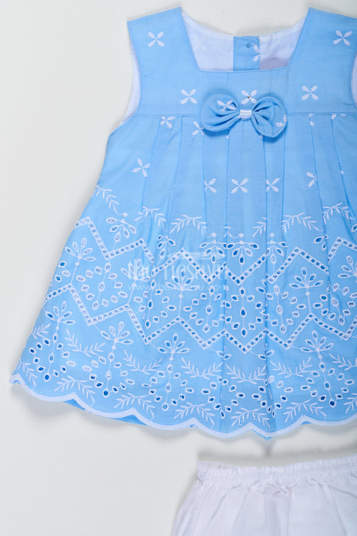 The Nesavu Baby Cotton Frocks Designer Frock Suit Party Wear in Sky Blue Cotton Hakoba Embroidery with Matching Bloomers Nesavu Nesavu Designer Frock Suit Party Wear Baby Girls Sky Blue Hakoba Embroidery Bloomers
