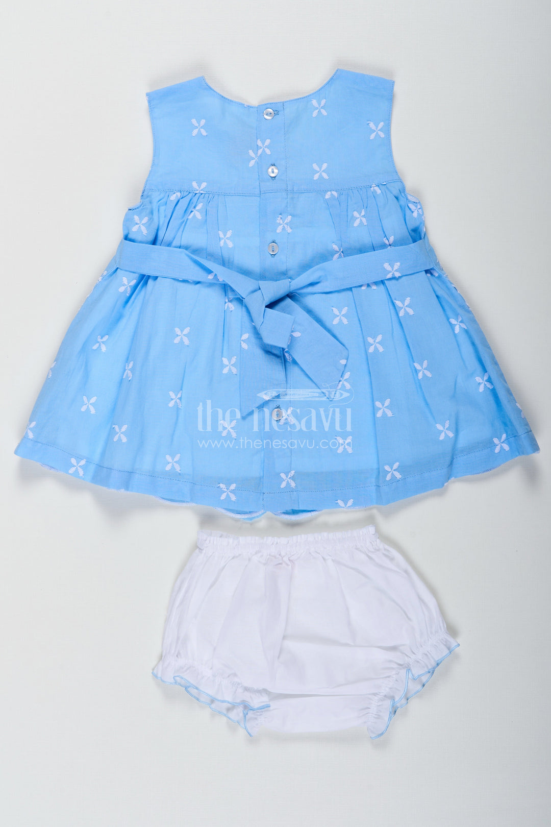 The Nesavu Baby Cotton Frocks Designer Frock Suit Party Wear in Sky Blue Cotton Hakoba Embroidery with Matching Bloomers Nesavu Nesavu Designer Frock Suit Party Wear Baby Girls Sky Blue Hakoba Embroidery Bloomers