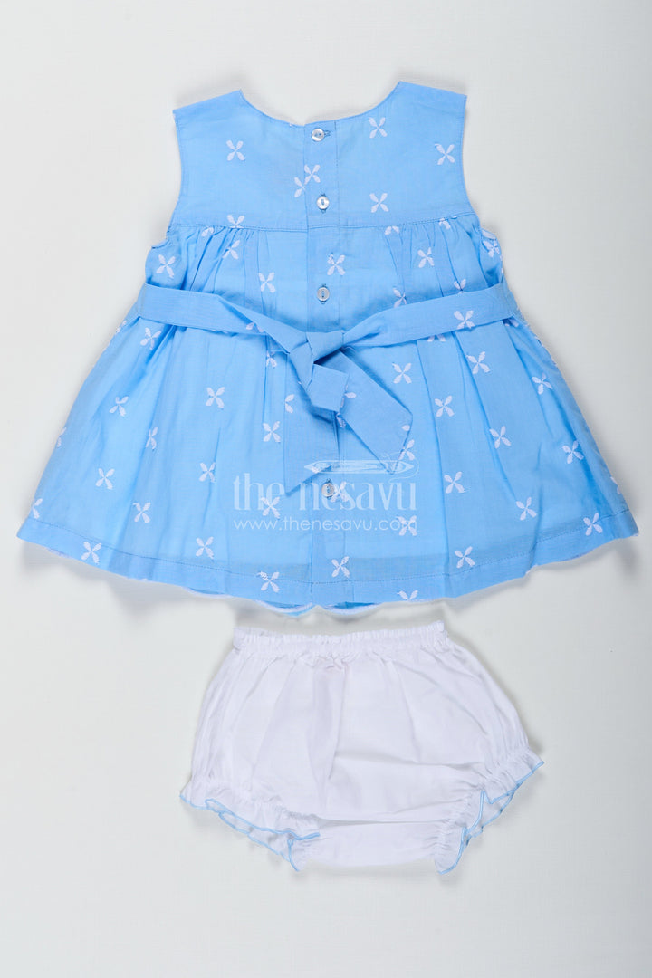 The Nesavu Baby Cotton Frocks Designer Frock Suit Party Wear in Sky Blue Cotton Hakoba Embroidery with Matching Bloomers Nesavu Nesavu Designer Frock Suit Party Wear Baby Girls Sky Blue Hakoba Embroidery Bloomers