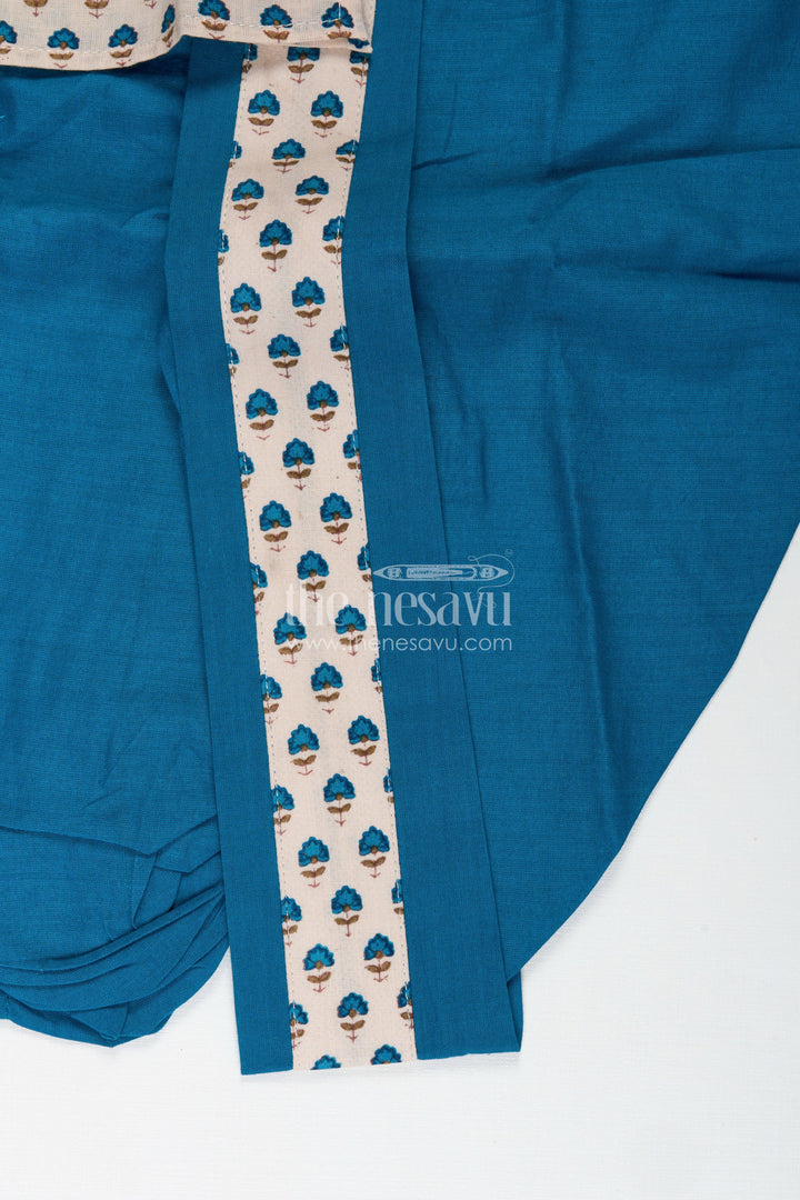 The Nesavu Boys Dothi Set Designer Kurta Set for Boys Sequin Formal Occasion Wear Nesavu Nesavu Boys Wedding Dhoti Set Blue Beige Royal Motif Cotton Print Traditional Ceremonies
