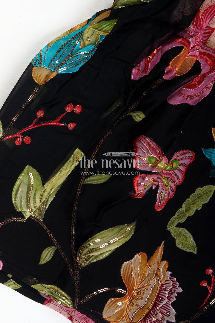 The Nesavu Girls Lehenga Choli Designer Lehenga Choli for Girls Zari and Stone Work Look Nesavu Nesavu Black Girls Designer Lehenga Zari Floral Embroidery Stone Work Grand Celebrations